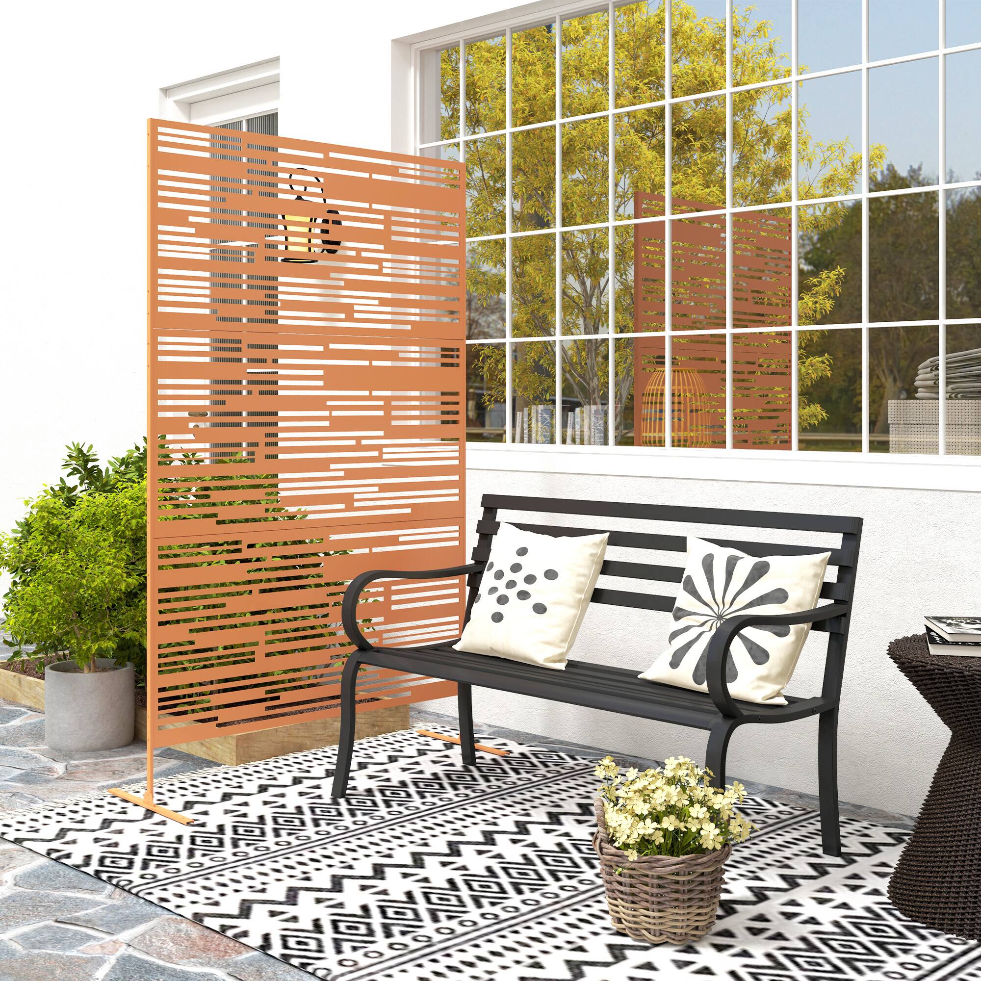 Alt View 1. Outsunny - 78" H x 48" W Metal Outdoor Privacy Screen - Brown.