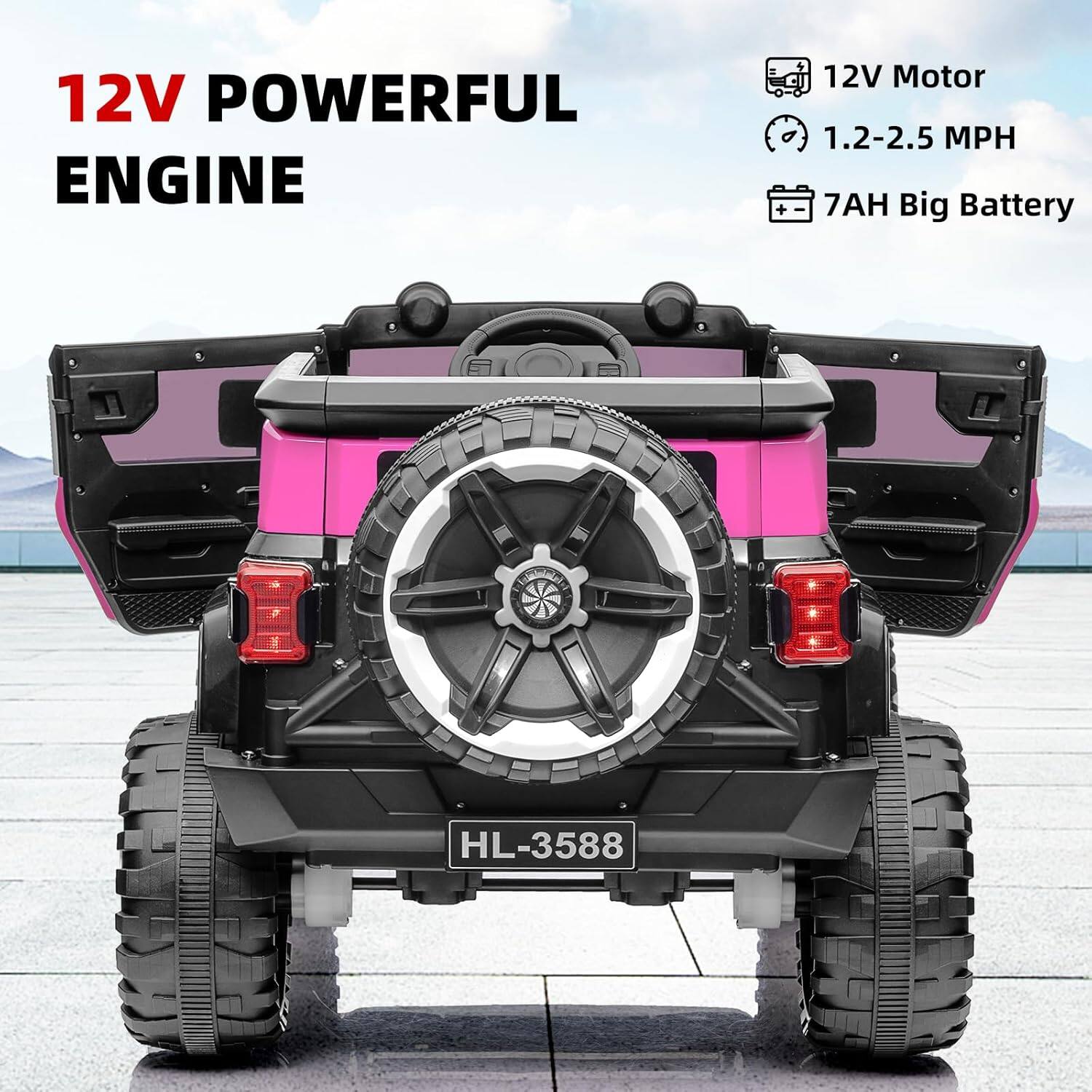 12V POWERFUL ENGINE

12V Motor  
1.2-2.5 MPH  
7AH Big Battery  

HL-3588