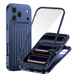Dteck - Full Body Case for Apple iPhone 17 Pro Max with Built-in Glass Screen Protector, Aluminum Alloy Bumper Rugged Cover - Blue