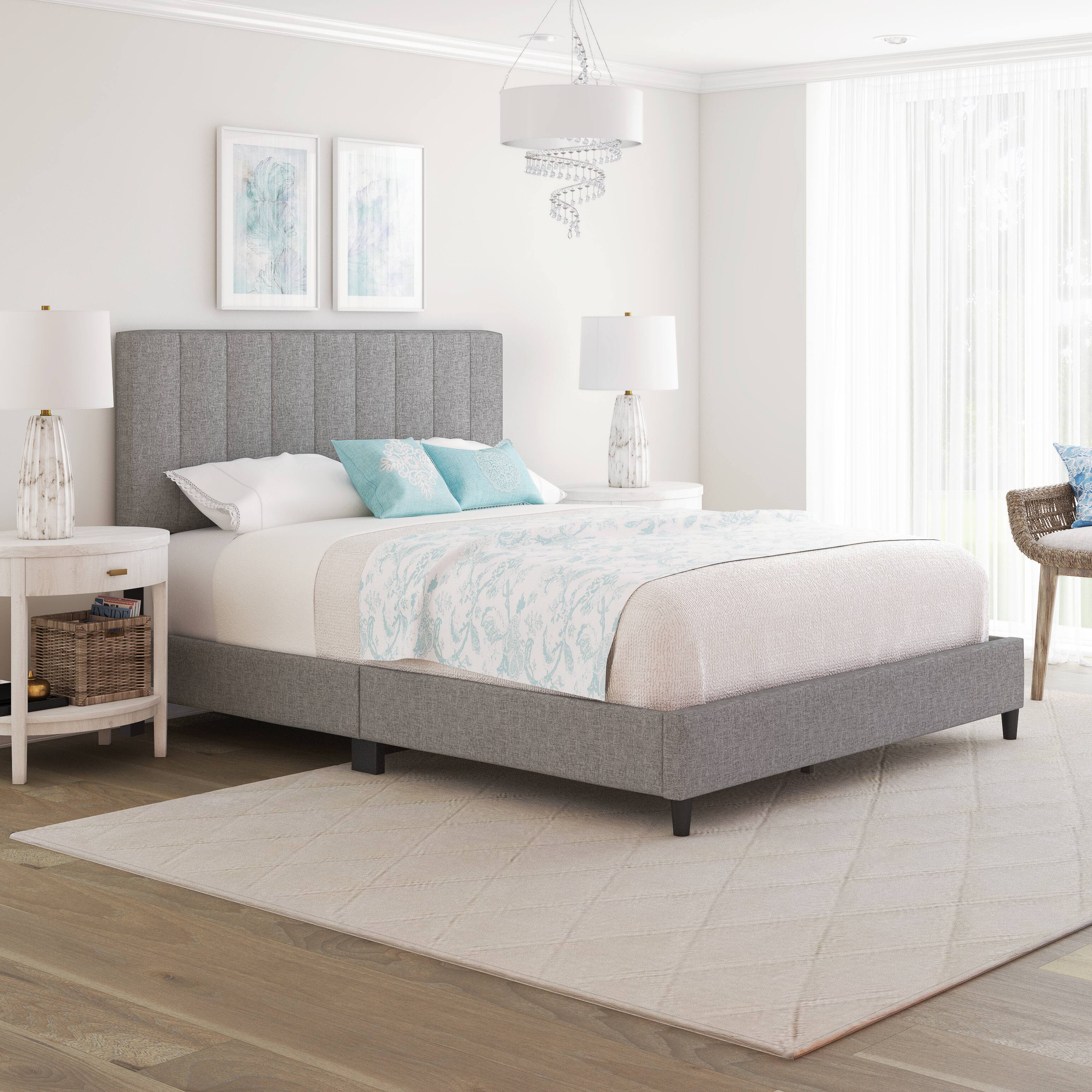 Alt View 5. Boyd Sleep - Leah Upholstered Platform Bed Frame, 13 Slat Support, No Box Spring Required, Queen - Gray.