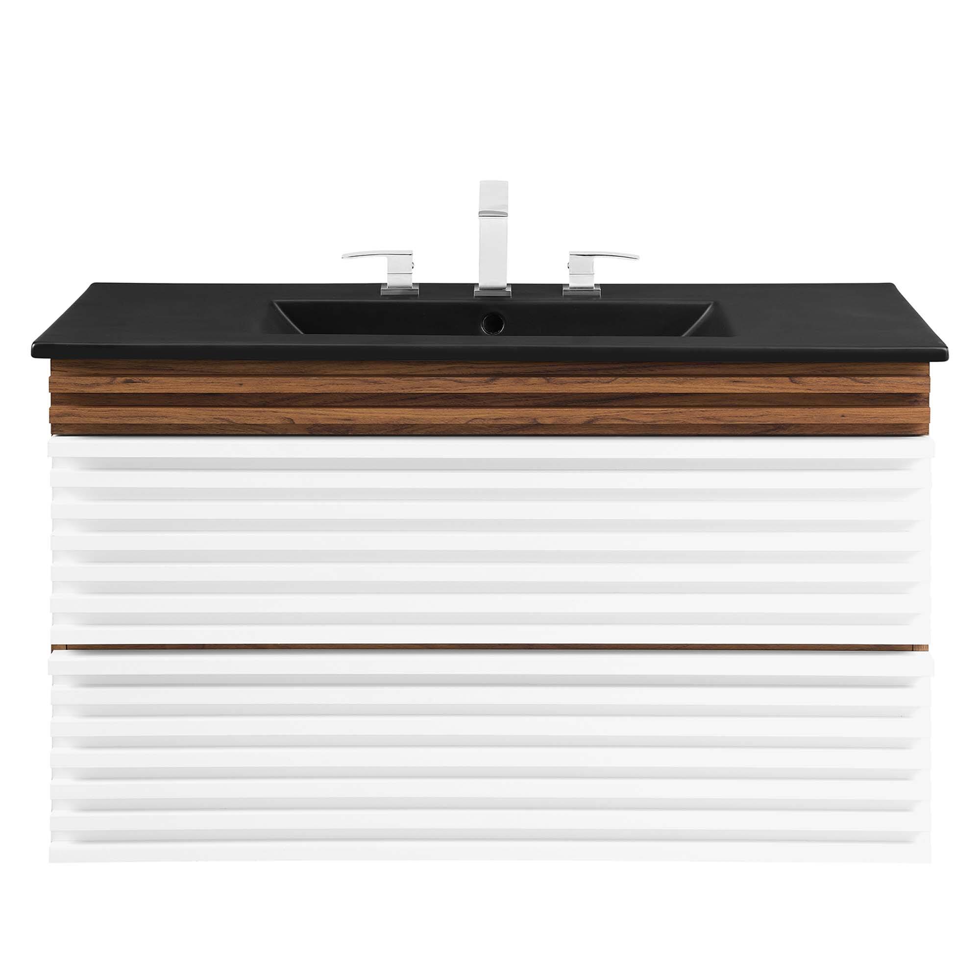 Alt View 2. Modway - Render Wall-Mount Bathroom Vanity with Black Basin Included - White Walnut Black.