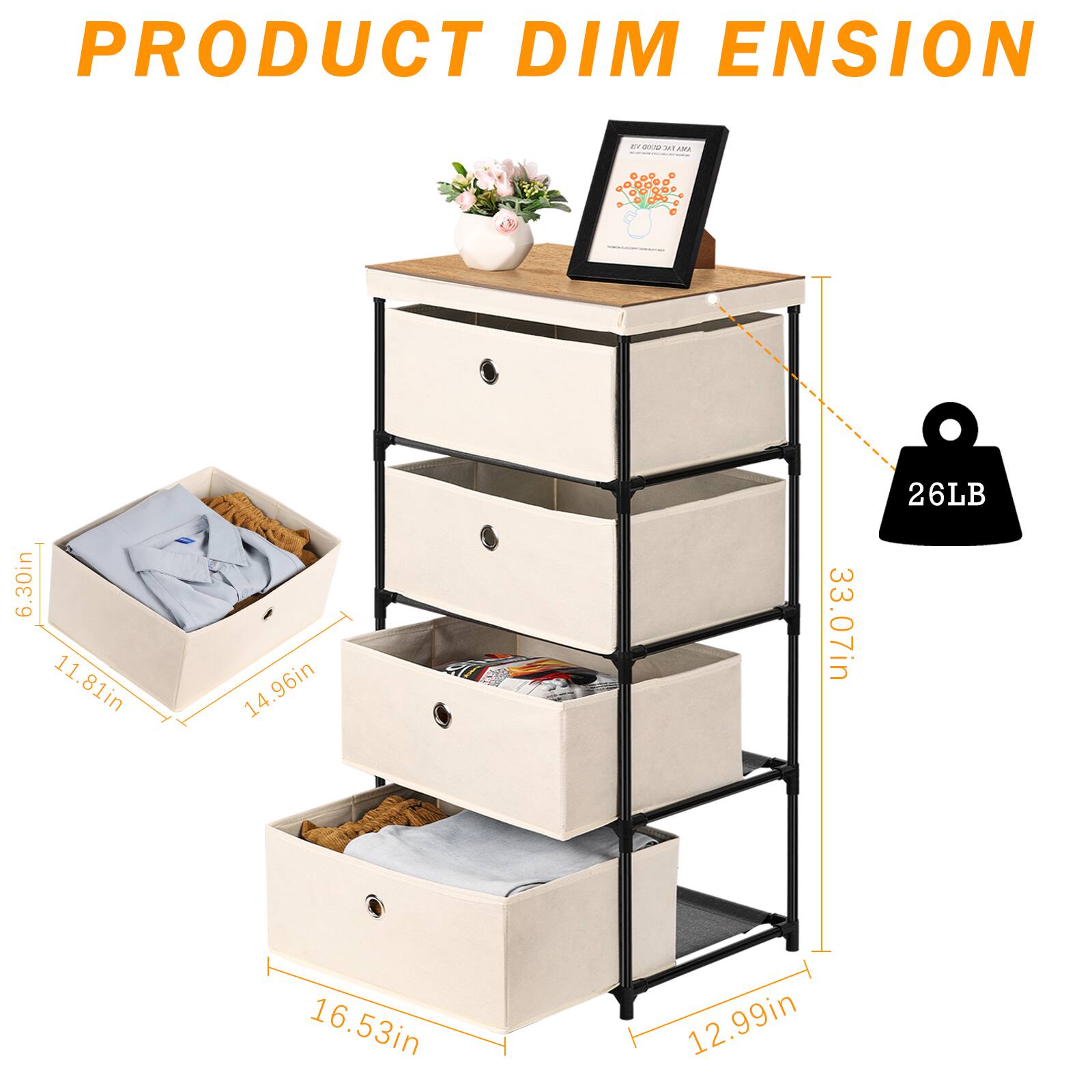 PRODUCT DIMENSION - 6.30in 11.81in 14.96in 33.07in 26LB 16.53in 12.99in