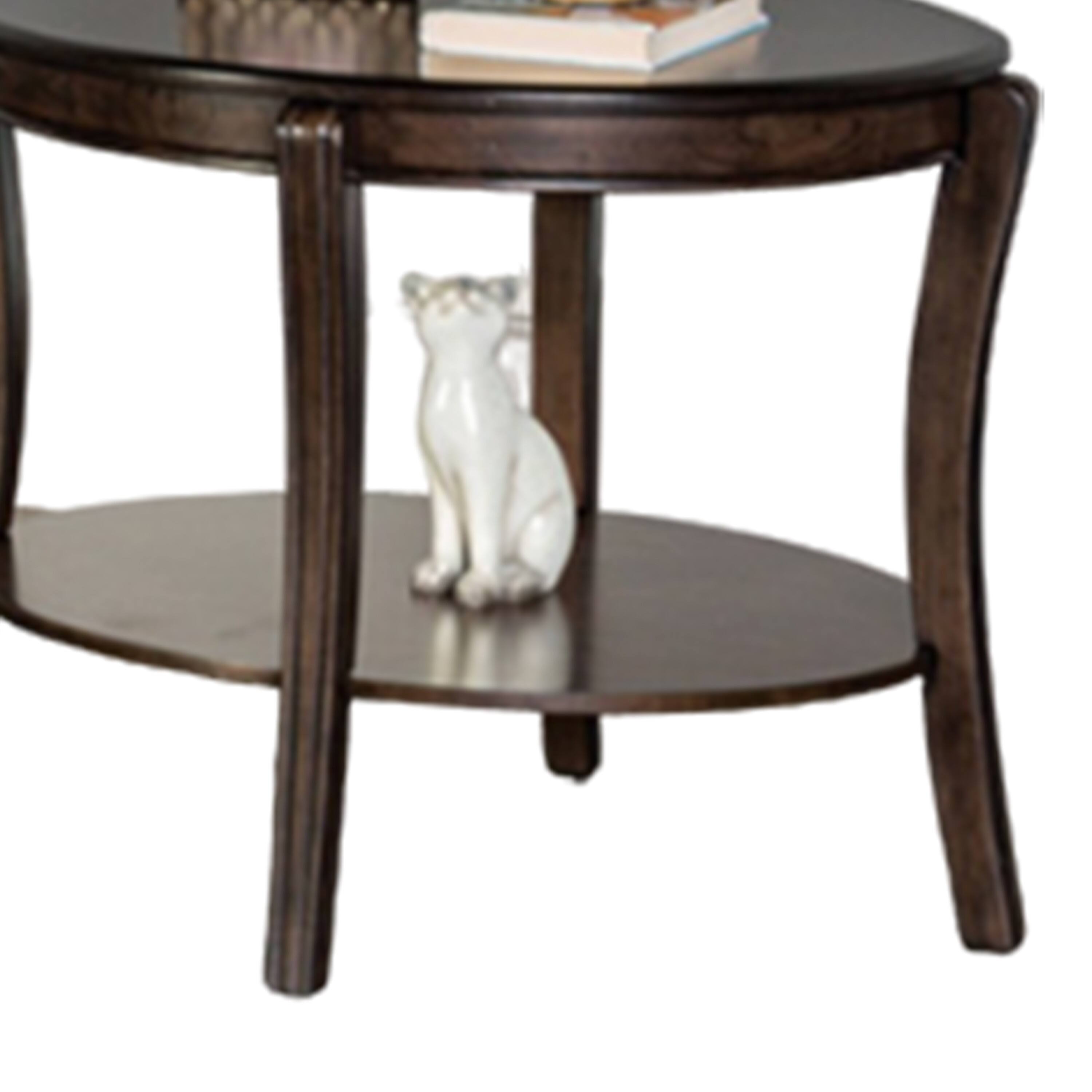 Alt View 2. Manhattan Lane - Orio Side End Table, Open Shelves, 31 Inch Oval Top, Curve Legs, Brown Wood - Walnut Brown.