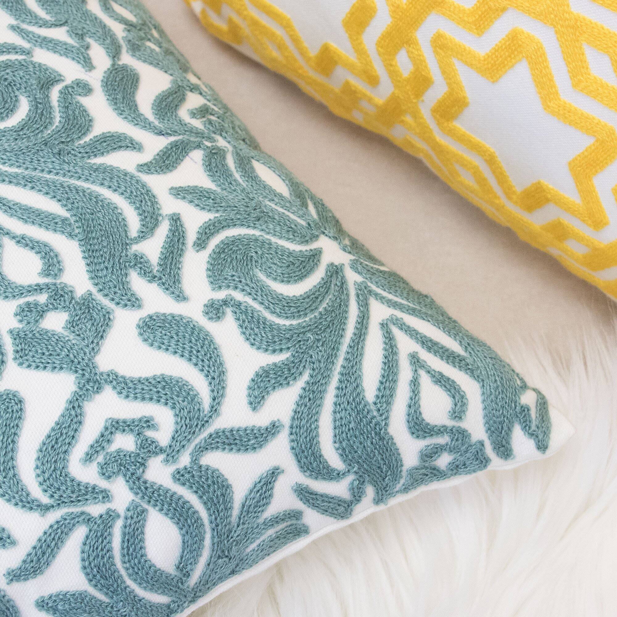 Left. LuXeo - 2-Pack Indoor Cotton Throw Pillow / Color:Teal,Size:18" x 18" - SPA.