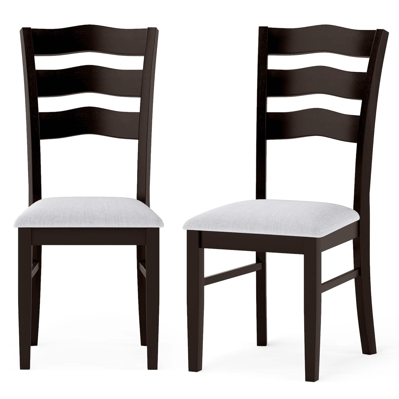 Gymax - Dining Chairs Set of 2 Fabric Rubber Wood Legs Padded Seat Wavy Backrest Armless - Gray