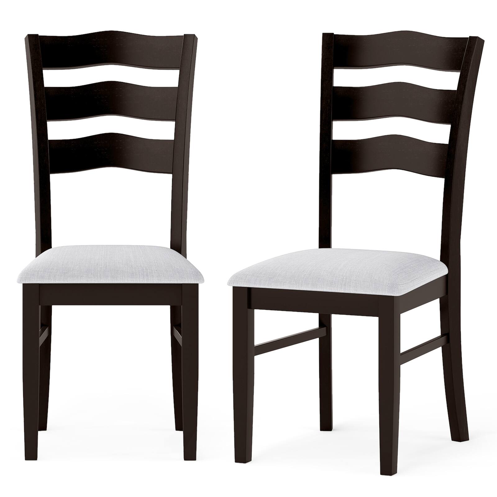 Front. Gymax - Gymax Dining Chairs Set of 2 Fabric Rubber Wood Legs Padded Seat Wavy Backrest Armless - Gray.