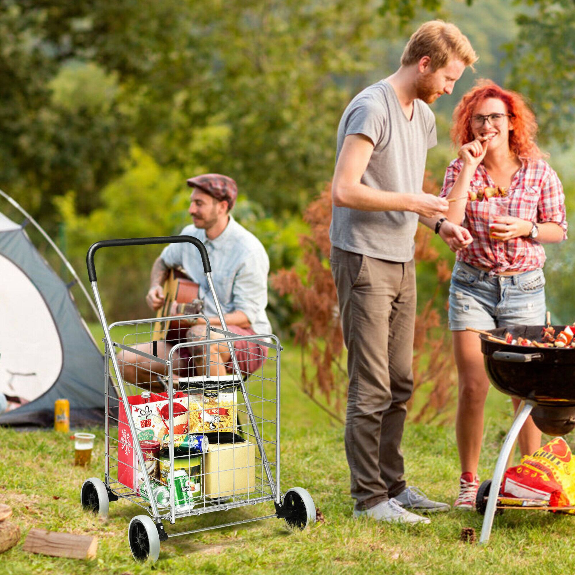 Alt View 2. Gymax - Gymax Folding Shopping Cart Utility Trolley Portable For Grocery Laundry Travel Silver - Silver.