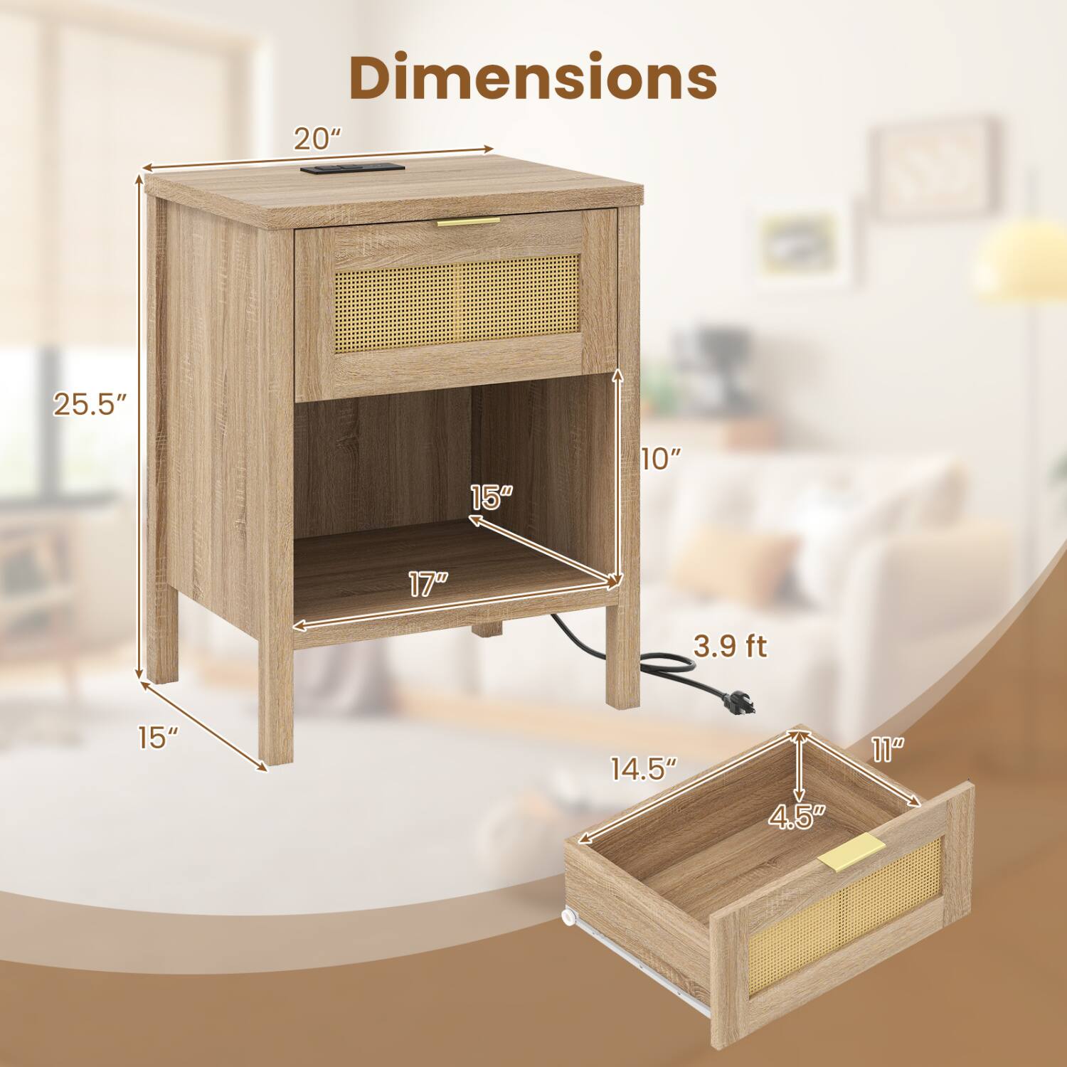 Dimensions  
20"  
25.5"  
15"  
10"  
17"  
3.9 ft  
15"  
14.5"  
4.5"  
11"