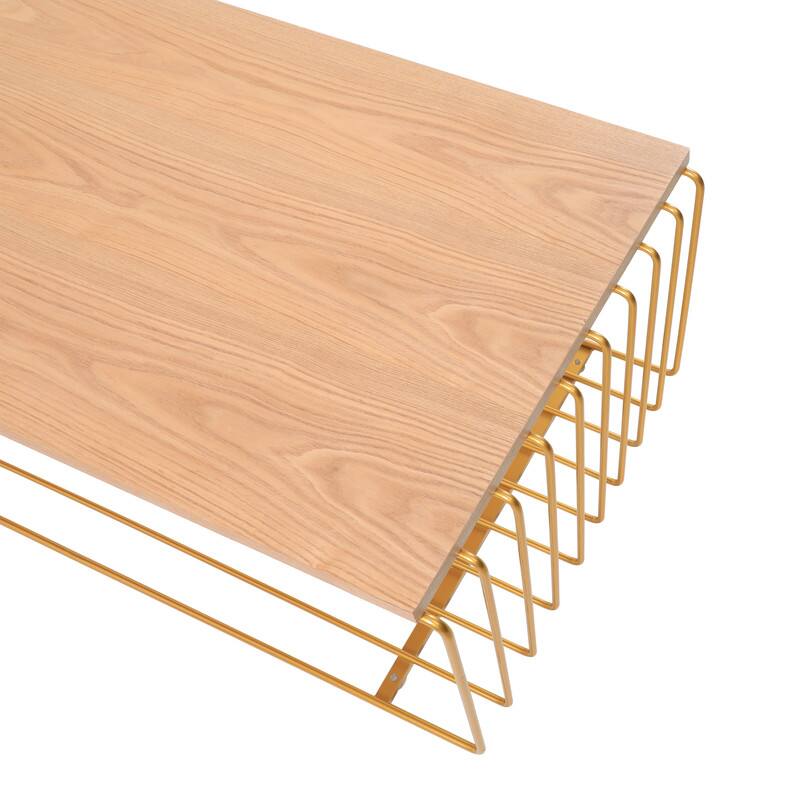 Alt View 4. LeisureMod - Walden Modern Ash Wood Veneer Coffee Table with Powder Coated Steel Base for Home Living Room - Gold.