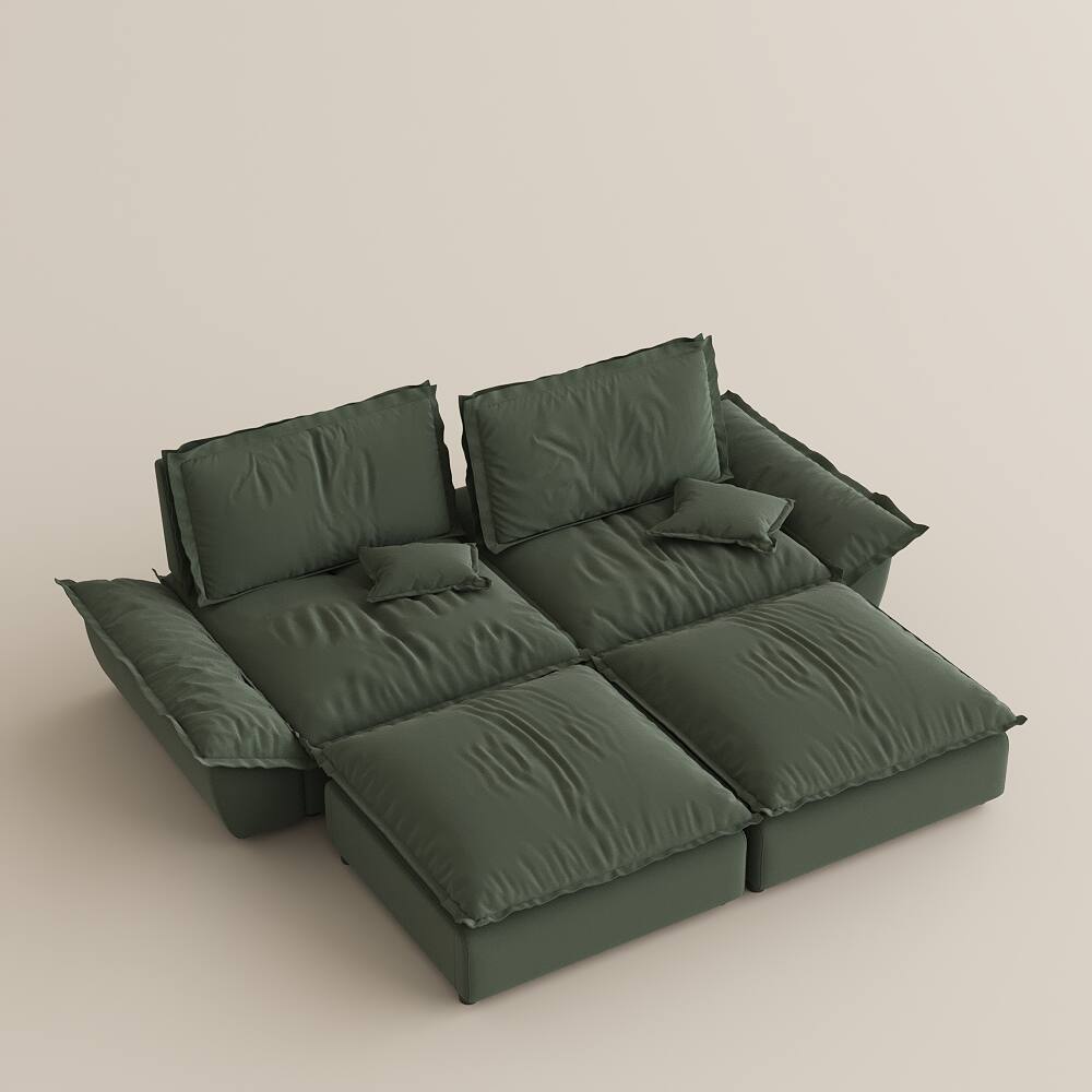 Alt View 10. POVISON - Modern Beige Sleeper Sofa with 2 Ottomans - Green Suede Fabric.
