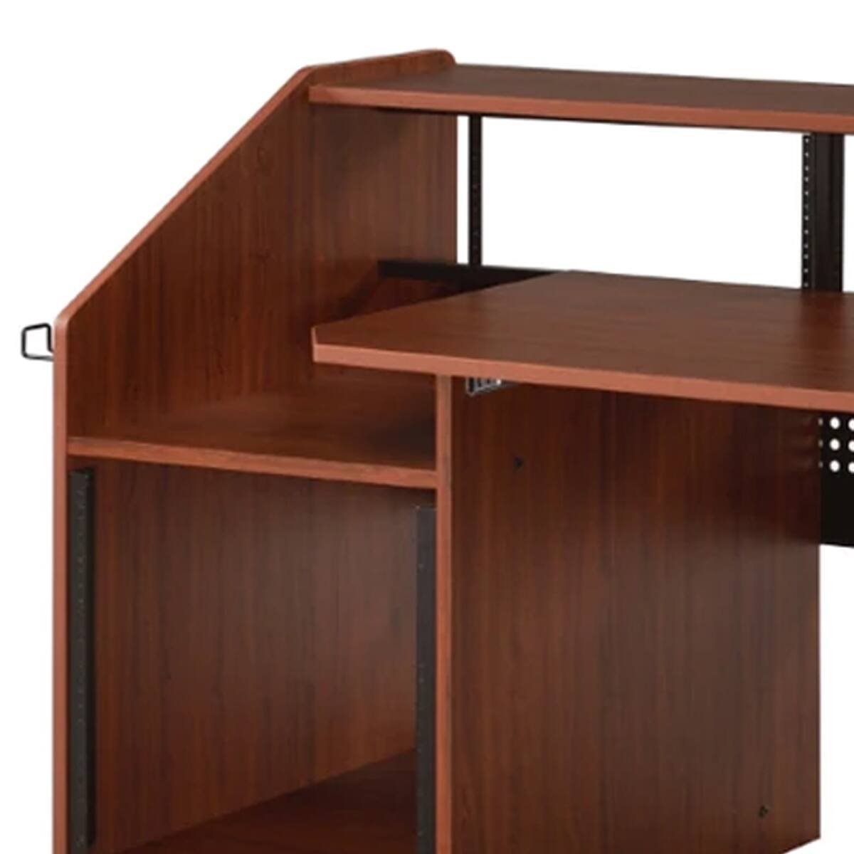 Angle. Manhattan Lane - 71 Inch Wood Music Desk Studio Workstation, 3 Shelves, Cherry Brown - Brown.