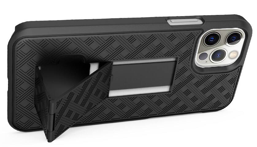 Alt View 9. Nakedcellphone - Slim Case with Stand and Belt Clip Holster for Apple iPhone 12 Pro Max - Black.