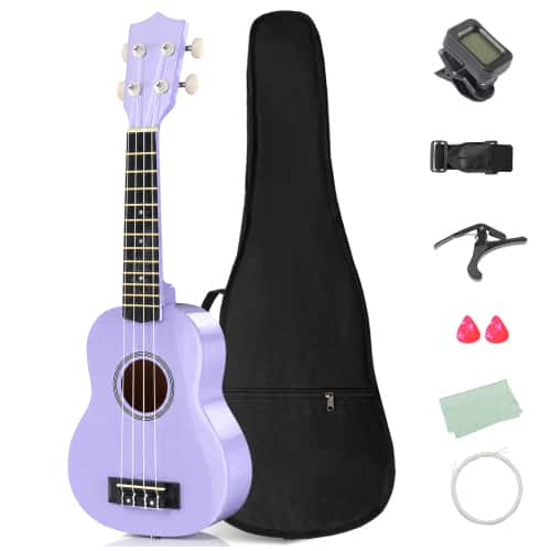 "Winado - 21"" Basswood 4-String Soprano Ukulele Kit Includes Gig Bag, Strap, Picks, Strings and Cleaning Cloth - Purple" price history on PriceWatchPro