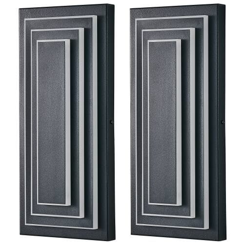 Alt View 1. LUCKY ONE - 15.7in Outdoor Wall Sconce 2-Pack, 3-Tier Black LED Waterproof Light for Garage Porch Entryway - Black.