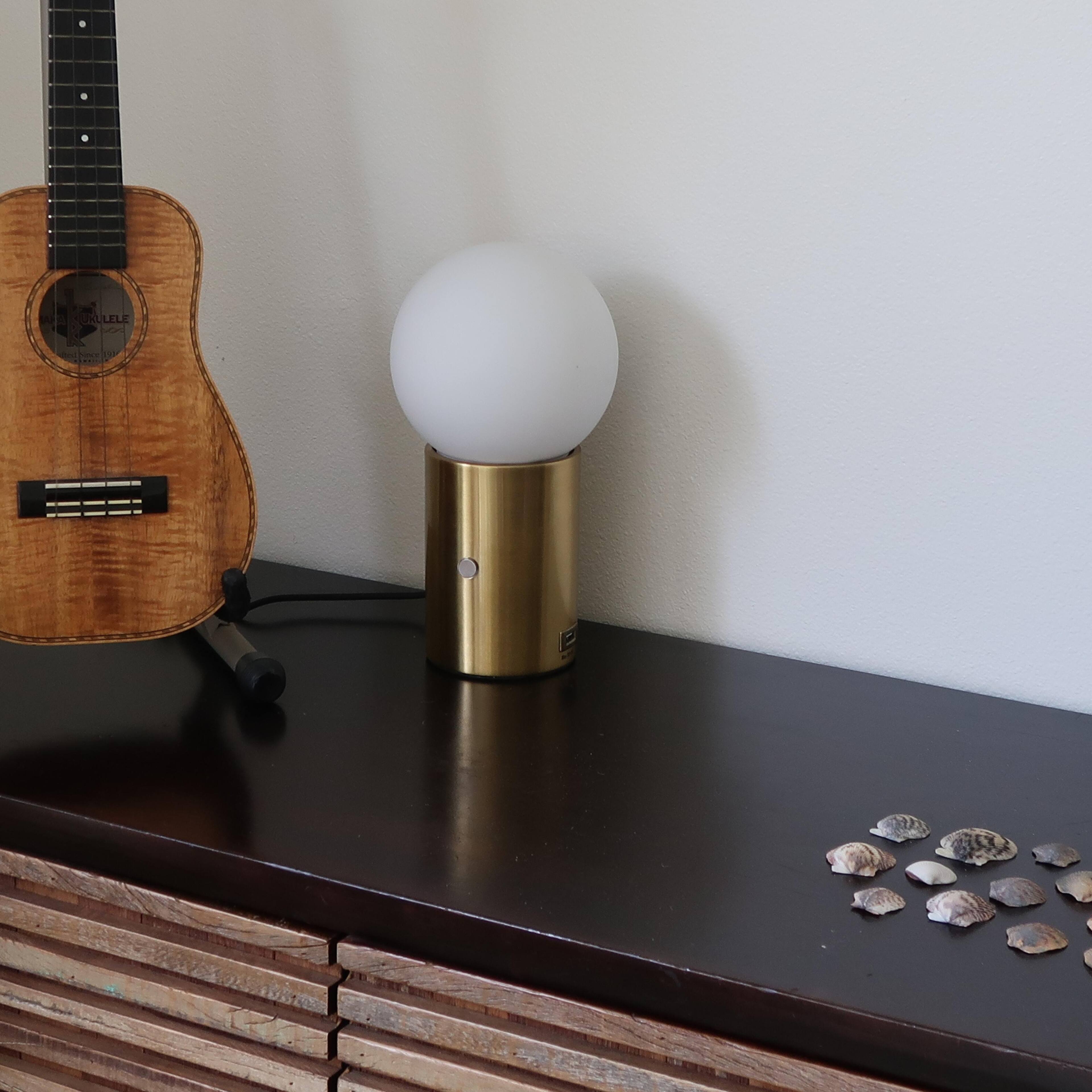 Alt View 4. Brightech - Kai LED Modern Contemporary Round Globe Dimmable Bedside Nightstand Desk Lamp with Fast Charging USB Port - Antiqued Brass.