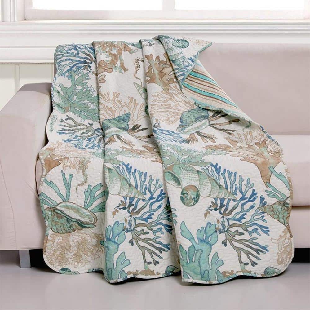Barefoot Bungalow - Atlantis Corals And Seashells Perfect Accessory Throw Blanket - 50x60" - Jade