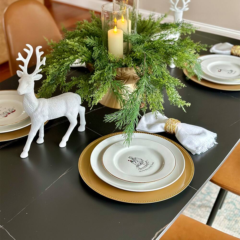 Back. POVISON - 63" Modern Minimalist Dining Table for 4, Black Rectangular Matte Sintered Stone Tabletop, Bronze Carbon Steel Leg - Matte Black Sintered Stone with Bronze.