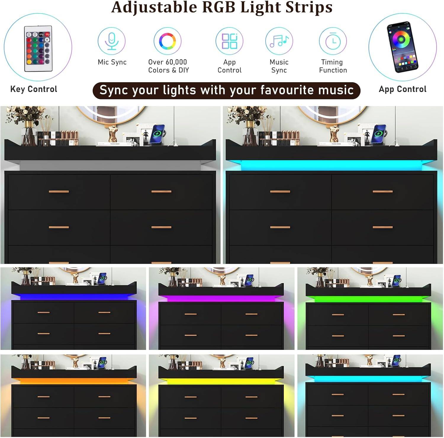 Adjustable RGB Light Strips

Mic Sync
Over 60,000 Colors & DIY
App Control
Music Sync
Timing Function

Key Control

Sync your lights with your favourite music

App Control