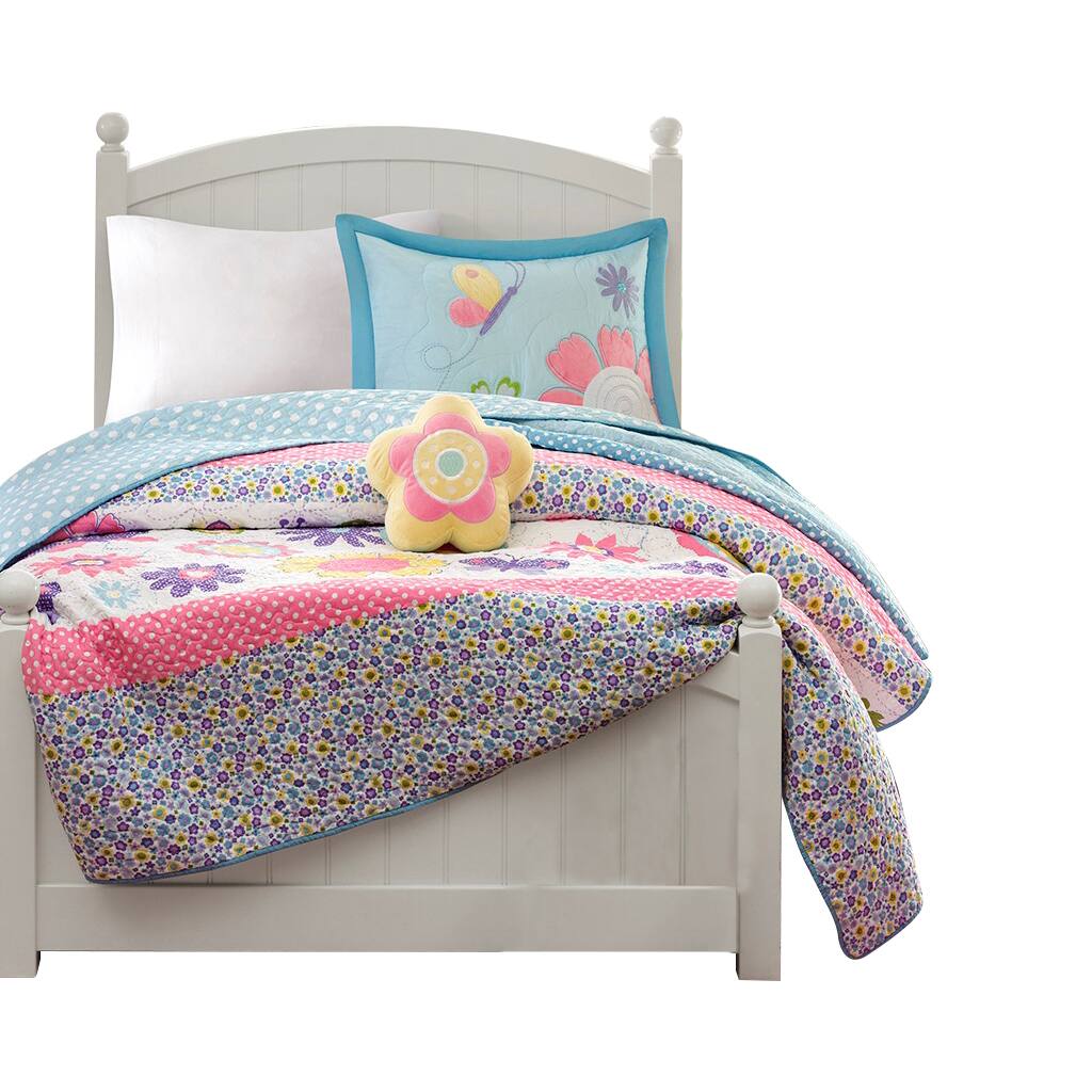 Front. Gracie Mills - Gracie Mills Alara Springtime Reversible Quilt Set with Throw Pillow - Multi.