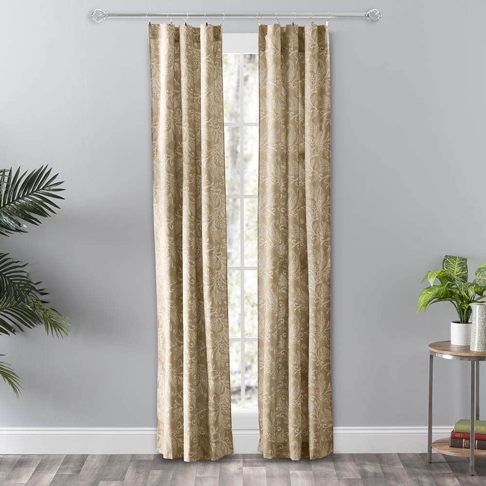 Ellis Curtain - Lexington Leaf Pattern on Colored Ground Curtain Pair with Ties 56"x84" - Tan