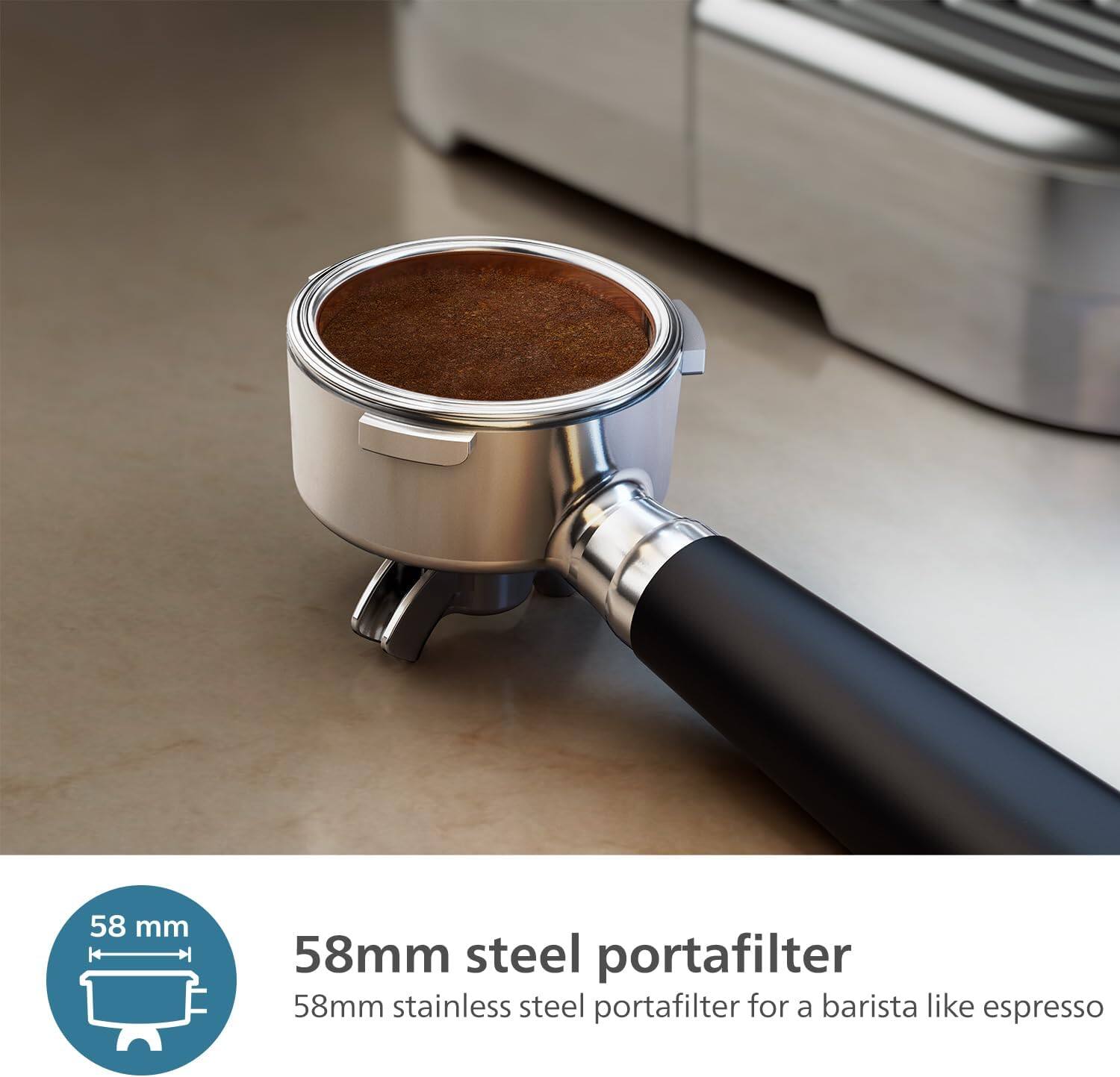 58mm steel portafilter  
58mm stainless steel portafilter for a barista like espresso