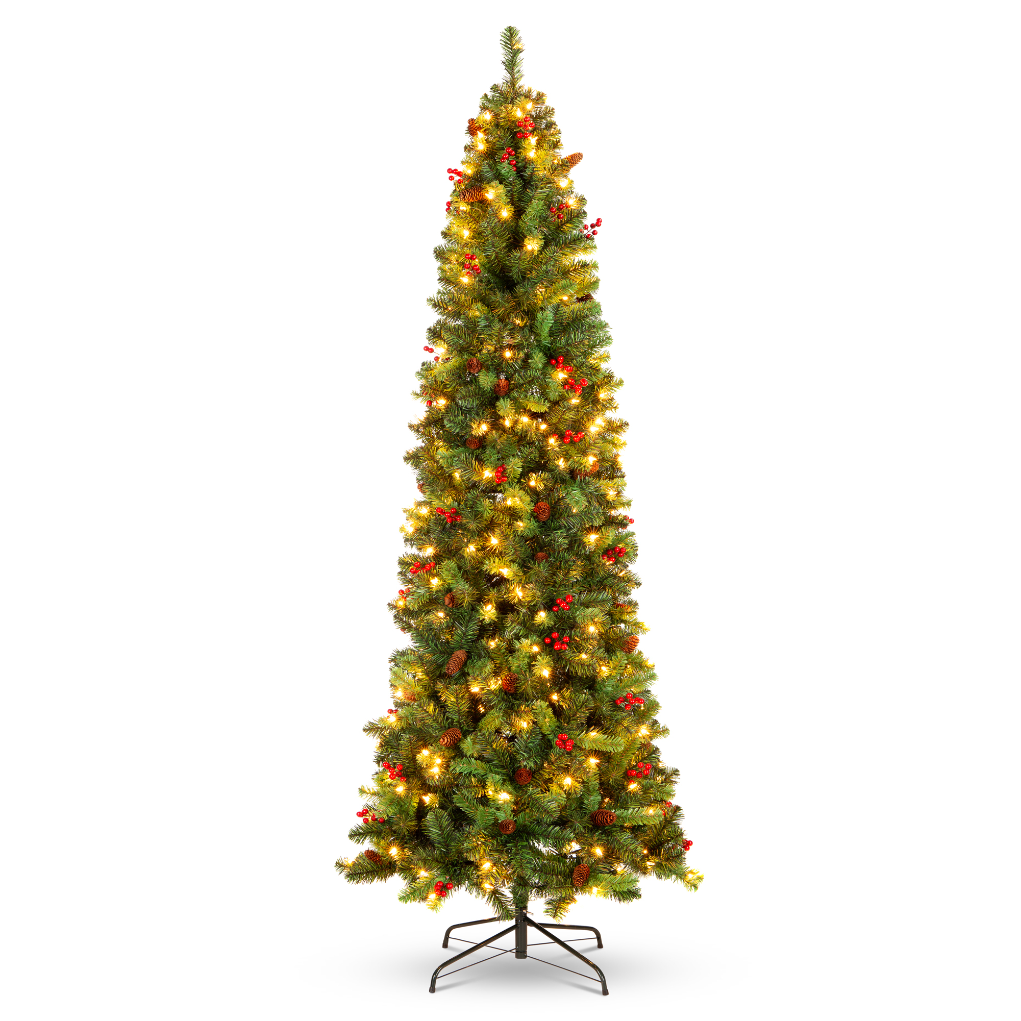 Front. Best Choice Products - Best Choice Products 7.5ft Pre-Lit Spruce Pencil Christmas Tree PreDecorated Prelit w/Twinkling 350 LEDs w/1,075 Tips - Green.