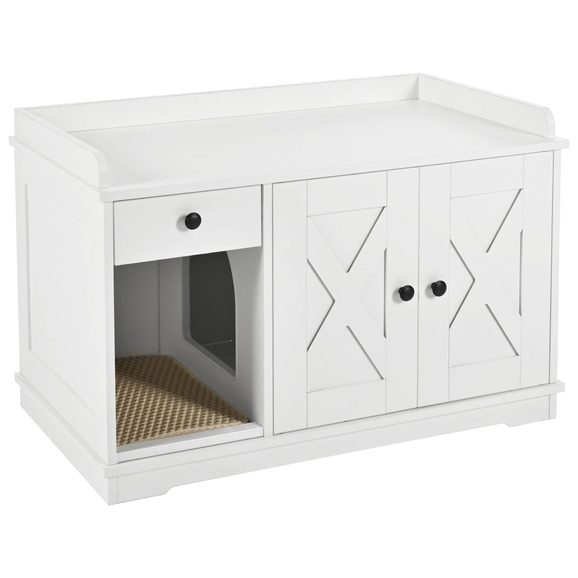 Front. Dexmalle - Dexmalle-Cat Litter Box Enclosure with Cat Litter Mat and Storage Drawer Side Table,for Living Room-White - White.