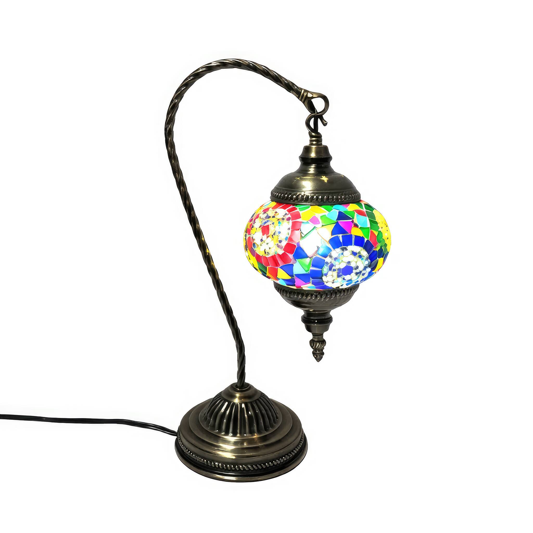 Angle. FC Design - 15"H Bronze Swan Base Starburst Mosaic Turkish Lamp.