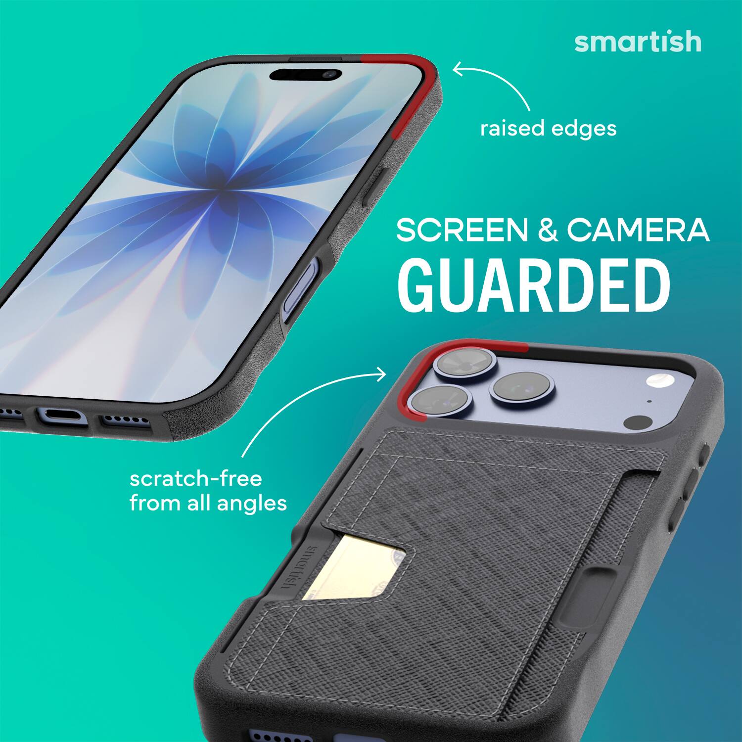 smartish raised edges SCREEN & CAMERA GUARDED scratch-free from all angles