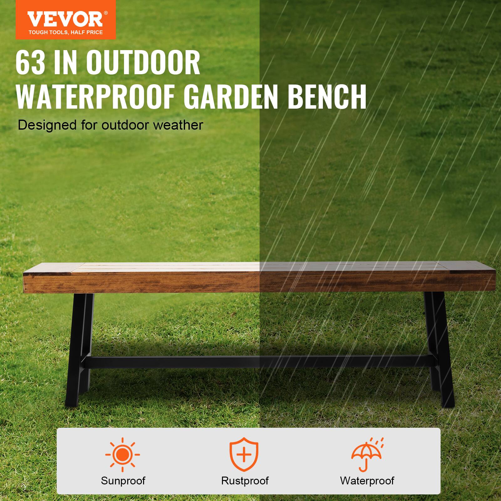 VEVOR TOUGH TOOLS, HALF PRICE 63 IN OUTDOOR WATERPROOF GARDEN BENCH Designed for outdoor weather Sunproof, Rustproof, Waterproof
