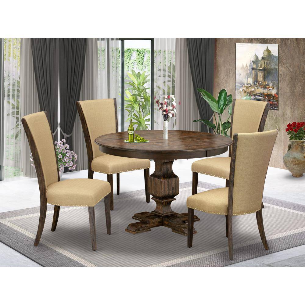 Angle. East West Furniture - East West Furniture 5-Piece Kitchen Dining Table Set - Pedestal Dining Table and 4 Brown Color Parson Modern Chairs - Multi-Color.
