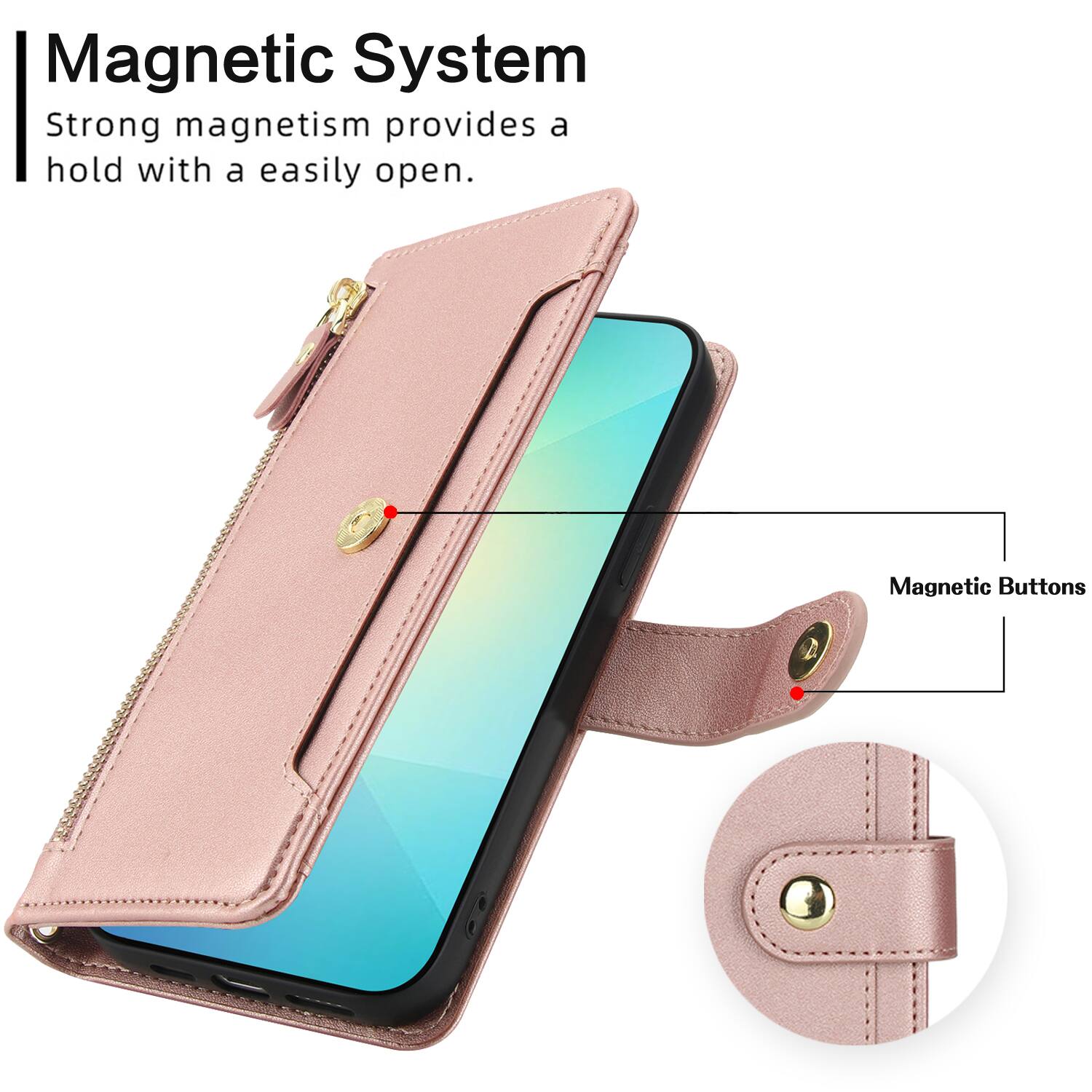 Magnetic System  
Strong magnetism provides a hold with a easily open.  

Magnetic Buttons 2