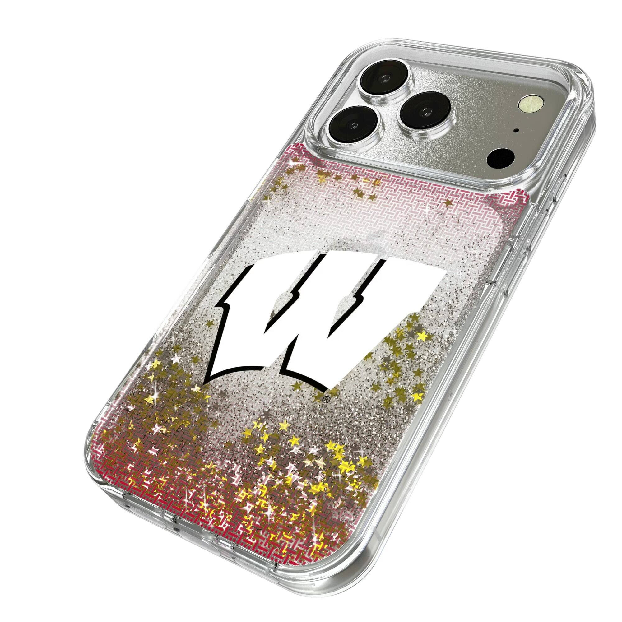 Alt View 1. Keyscaper - Wisconsin Badgers Linen Logo iPhone Glitter Case - 14 Pro Max - Multicolor.