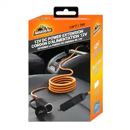 Armor All - 10ft 12V DC Port Power Extension, Useable with tire inflators, vacuums, fans - Orange