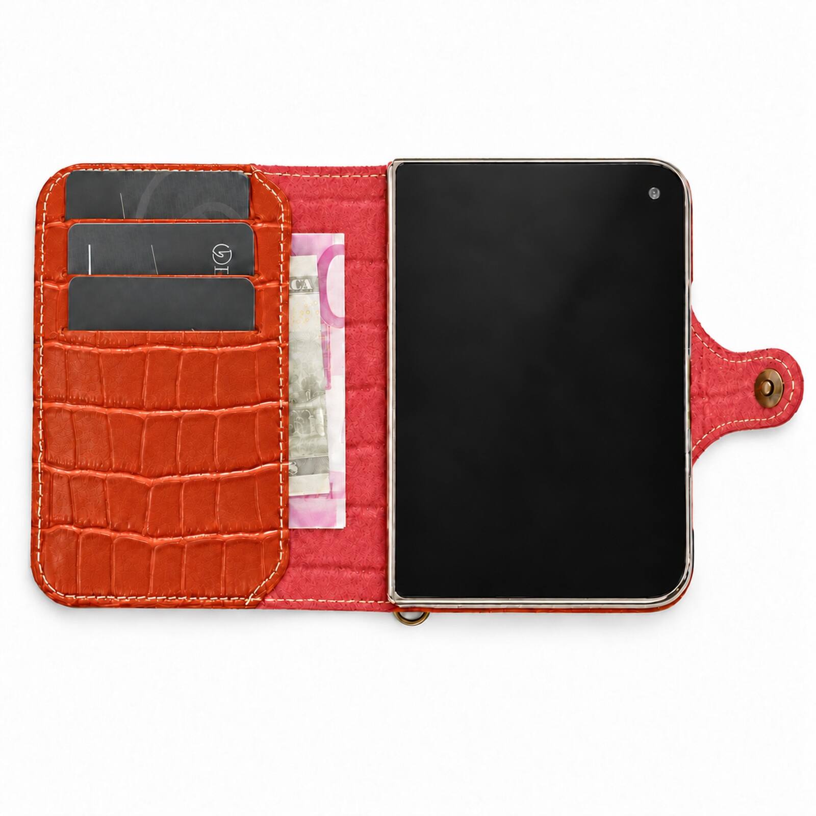 Alt View 5. Dteck - Luxury Crocodile Pattern Leather Wallet Case for Apple iPhone Duo, Shockproof Folio Cover with Card Holder Snap Closure - Brown.