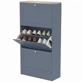 Homcom - Shoe Storage Cabinet with 3 Flip Drawers and Adjustable Shelves for 12-18 Pairs of Shoes - Blue