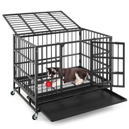 Gymax - 38'' Foldable Heavy-Duty Metal Dog Cage W/ Lockable Rolling Casters Black