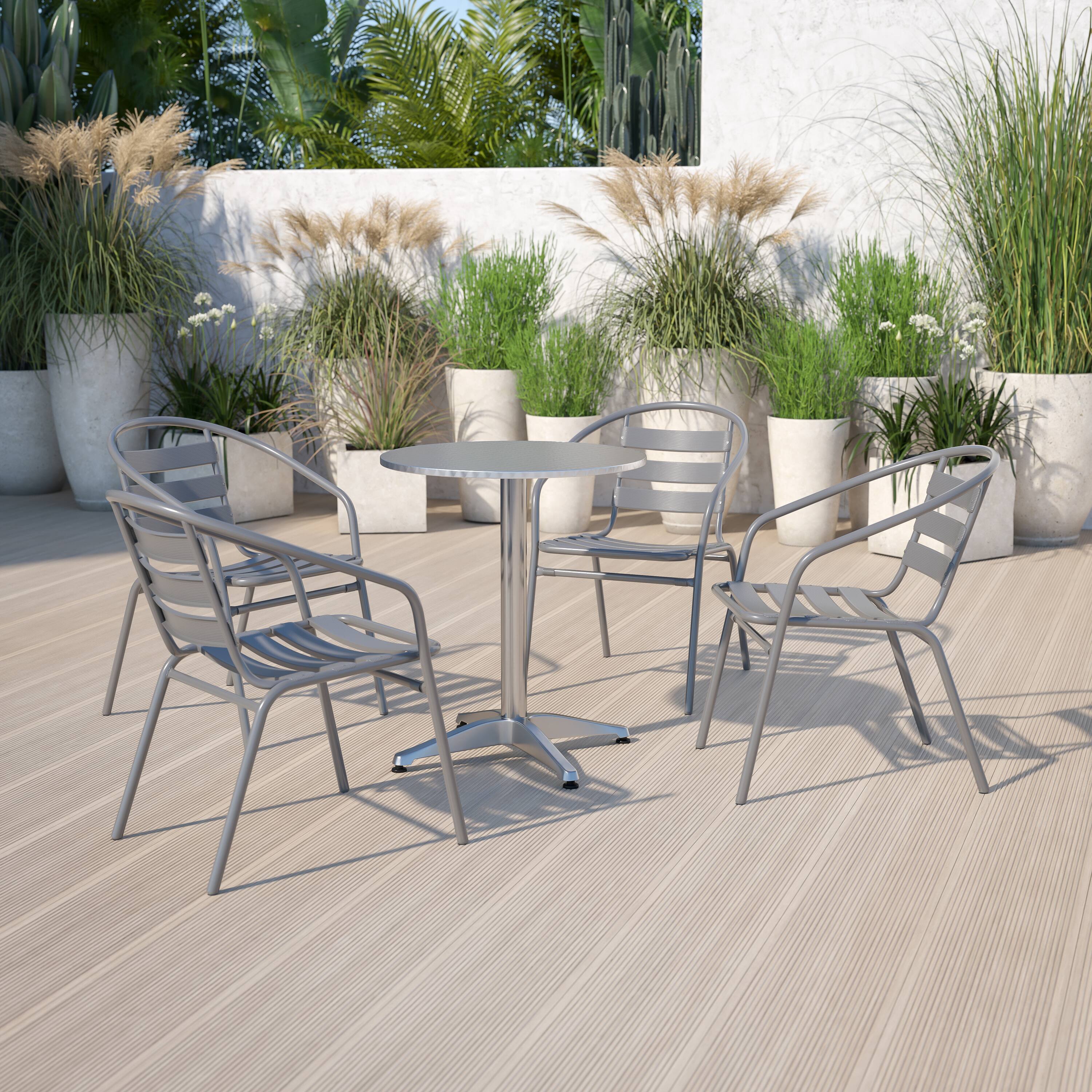 Alt View 2. Emma + Oliver - 4 Pack Metal Restaurant Stack Chair with Aluminum Slats - Silver.