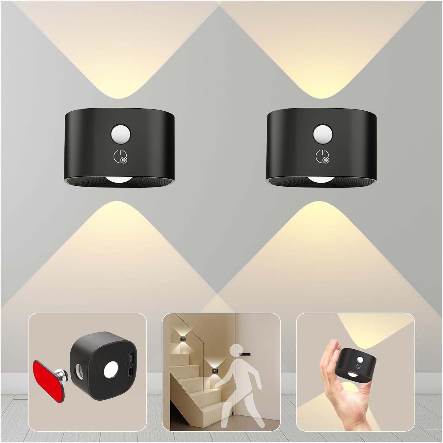 ACJPR - 2-Pack Motion Sensor LED Wall Sconce, Rechargeable, 3-Brightness (73)
