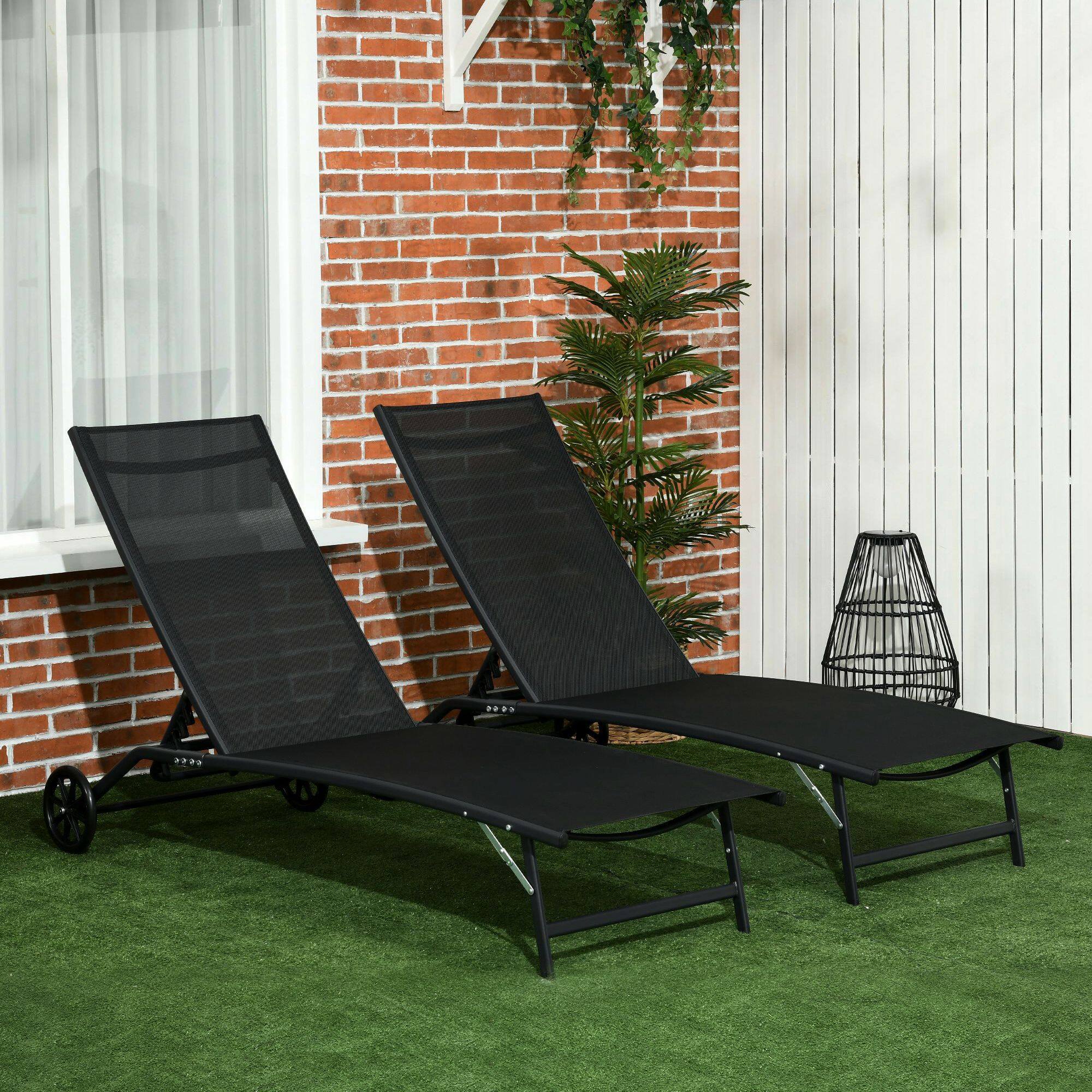Alt View 1. Outsunny - Lounge Outdoor, 2 Piece Lounge Chair with Wheels - Black.