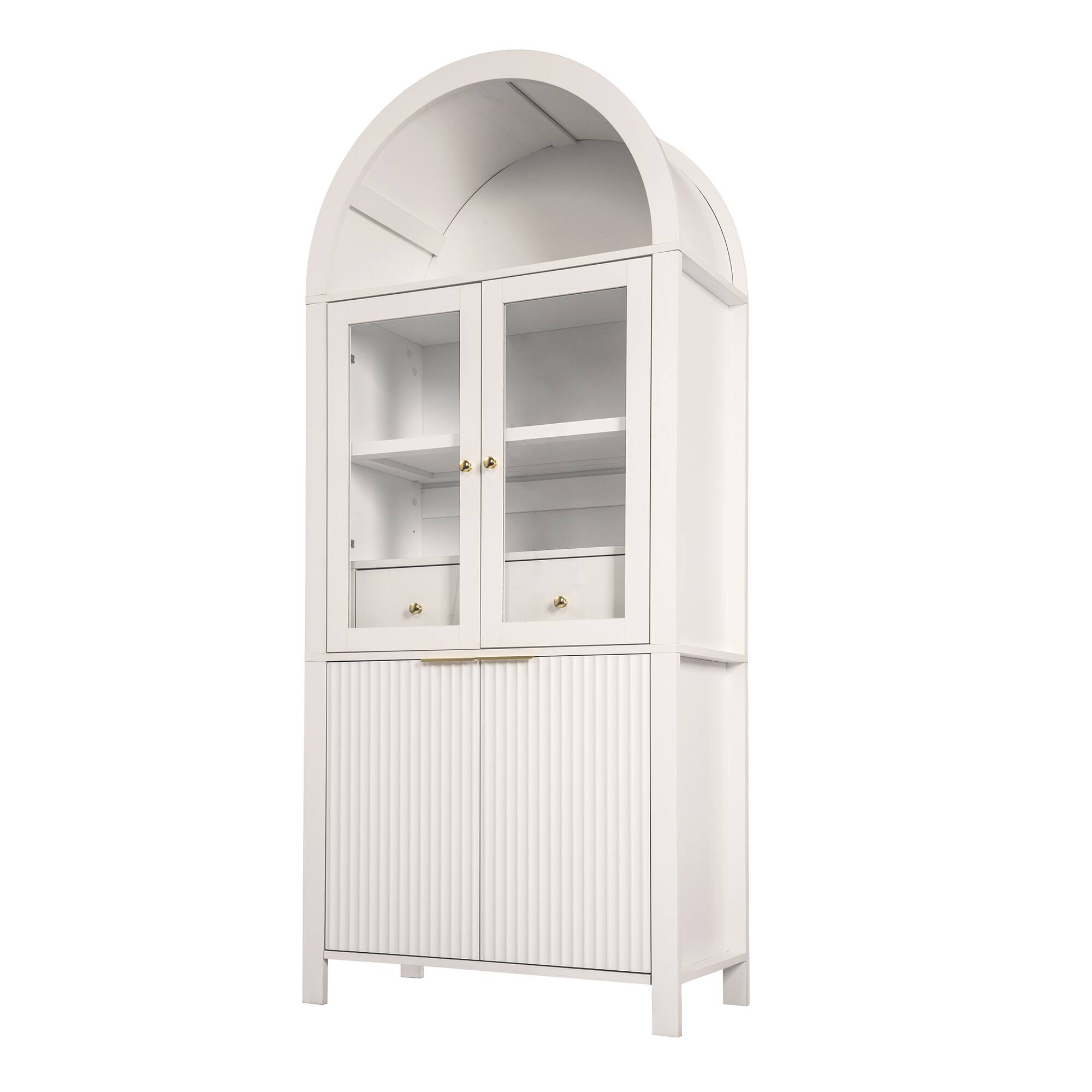 Alt View 3. Boyel Living - 71 Inch Fluted Tall Arched Pantry Cabinet with Glass Door and Hidden Drawer White - White.