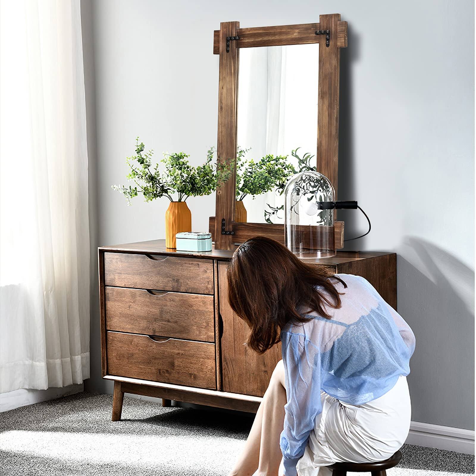 Alt View 5. Comfort Essence - Rustic Wood Mirror For Bathroom Decorative Framed Farmhouse Vanity Wall Mounted Rectangular Bedroom Or Li... - Rustic Wood-30"L x 20"W.