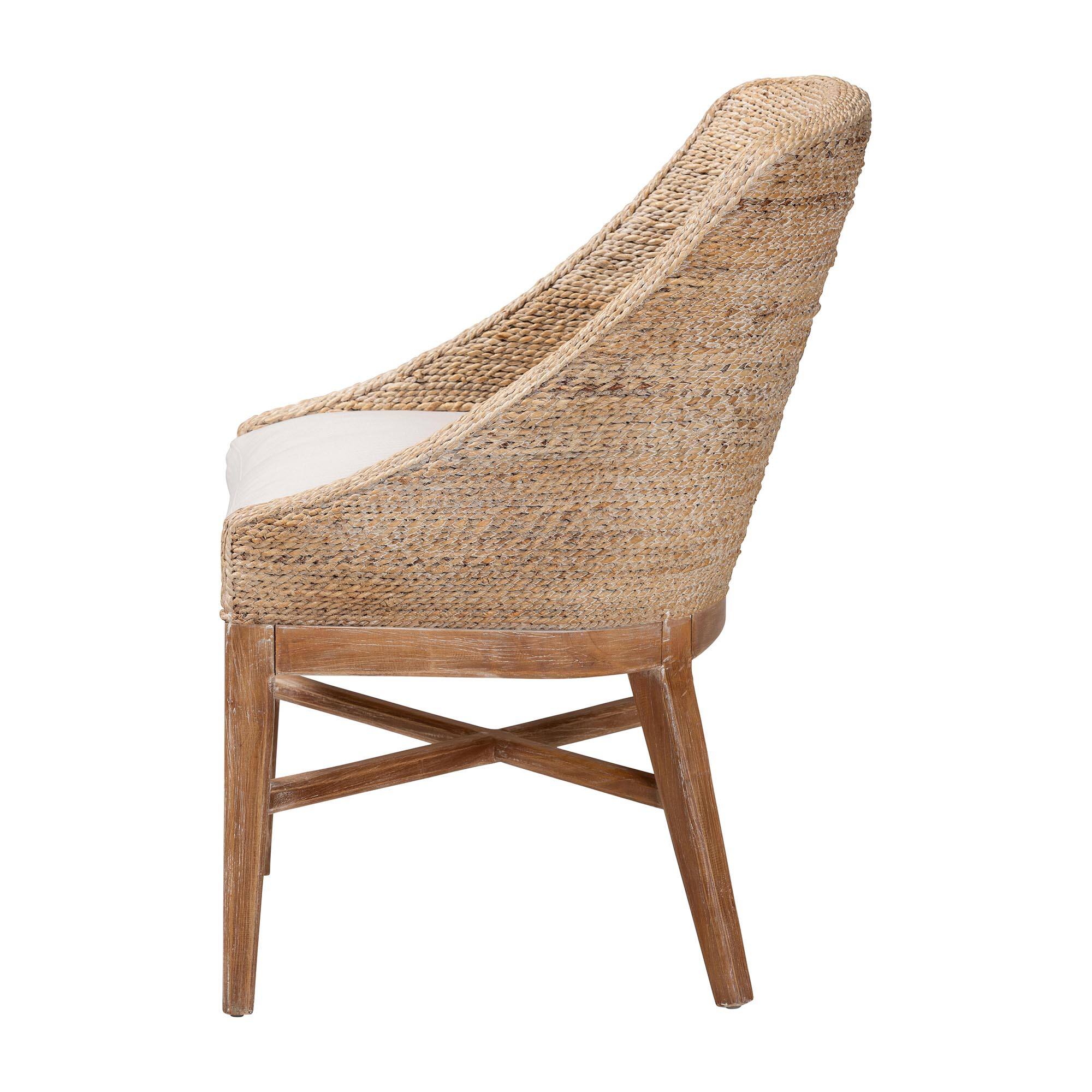 Left. bali & pari - Jasper Seagrass Dining Chair with Mahogany Wood Frame - Accent Chair with Woven Wingback and Cushioned Seat - White Wash.