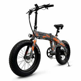 Jupiter Bikes - Defiant All Terrain Fat Tire Folding eBIKE with 750W Motor, 40+ Mile Max Range - US Service/Support - Orange Camouflage