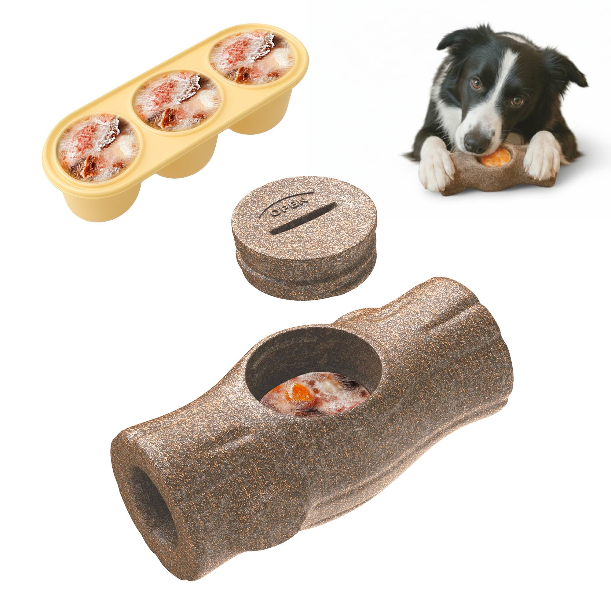 Front. PawsPik - PawsPik 3-in-1 Tree-Stump Interactive Frozen Dog Treat Toy, Brown, Small - brown.
