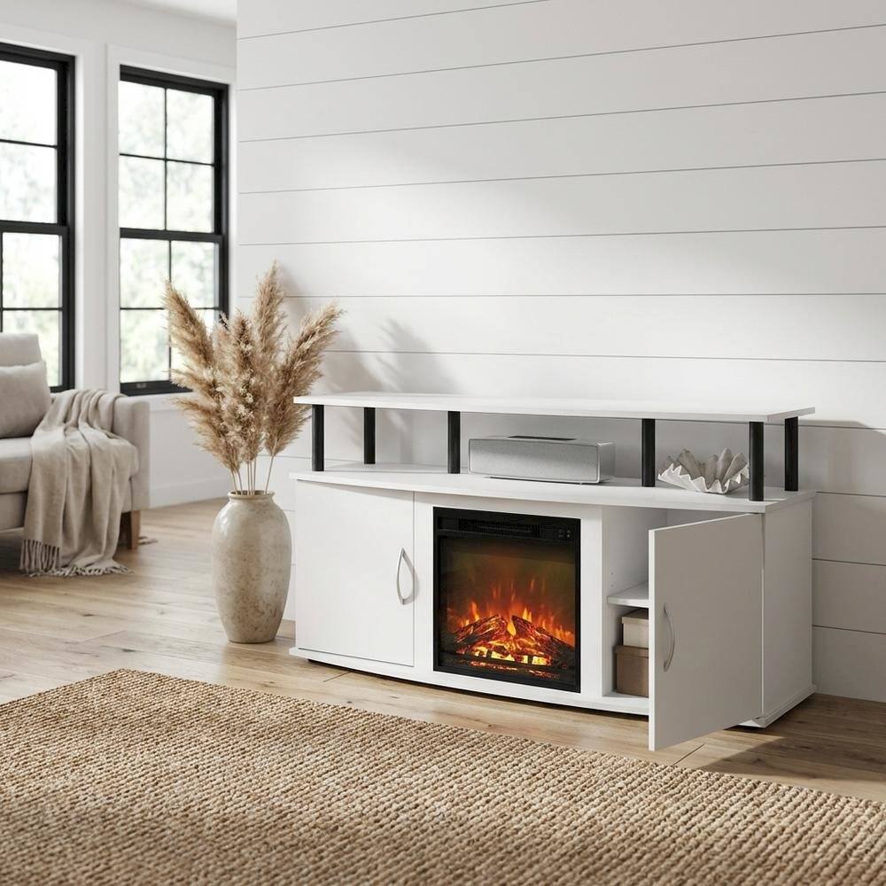 Alt View 1. FurniFact - White Fireplace Entertainment Center, Doors, Storage Cabinet, Up to 55-Inch TV - White.