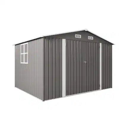 Front. Mondawe - 10x8 FT Outdoor Storage Shed with Lockable Door,Air Vent and Clear Window - Gray.