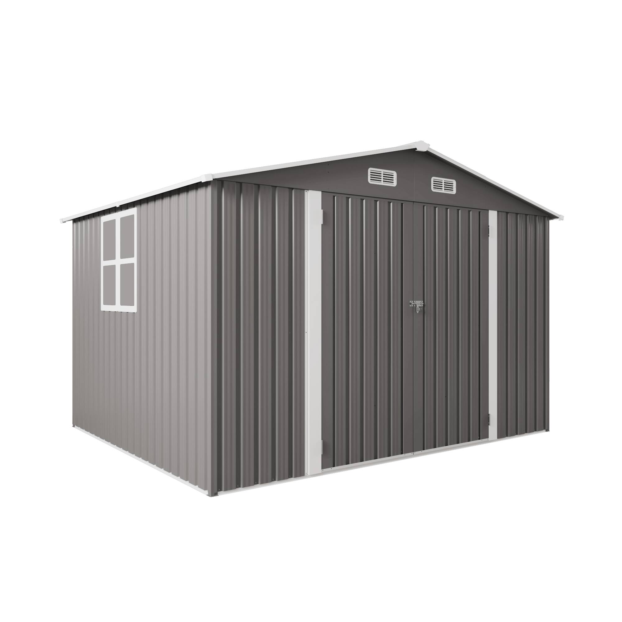 Front. Mondawe - 10x8 FT Outdoor Storage Shed with Lockable Door,Air Vent and Clear Window - Gray.