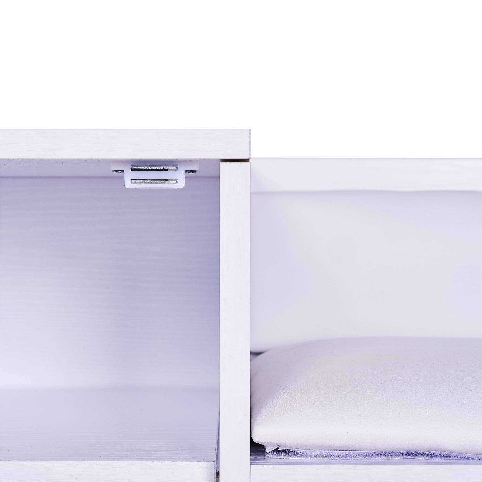 Left. Vecelo - Shoe Storage Bench,Entryway Bench With Door,Drawer & Soft Removable Seat Cushion - White.