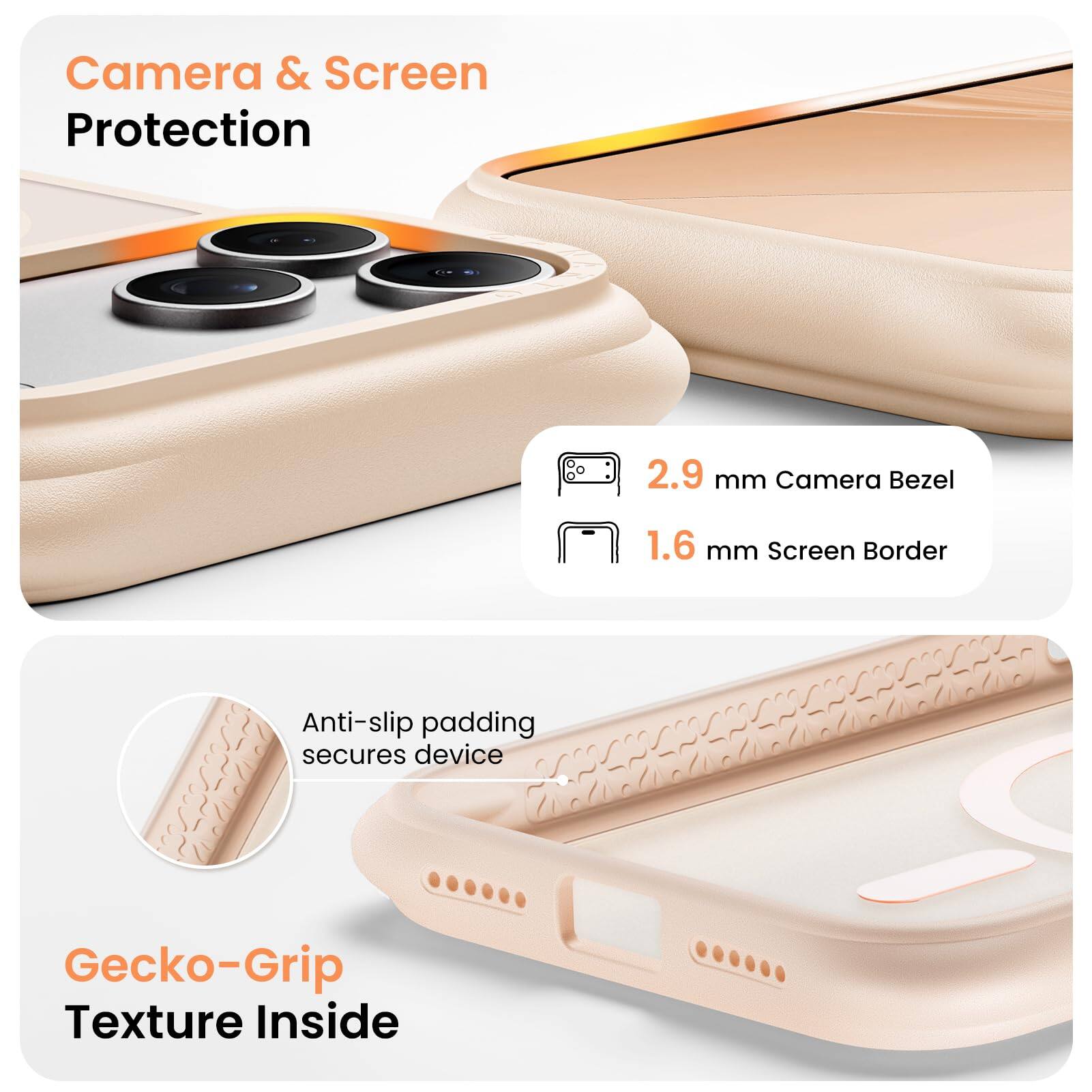 Camera & Screen Protection

2.9 mm Camera Bezel

1.6 mm Screen Border

Anti-slip padding secures device

Gecko-Grip Texture Inside